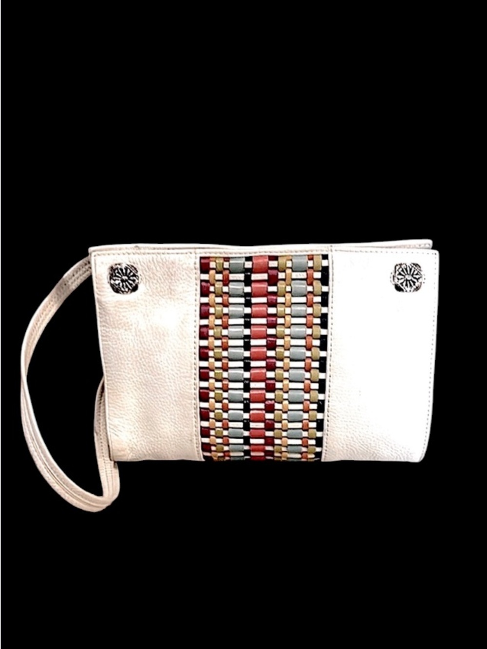 Brighton White Vikki Pebbled Multi Color Woven Leather Shoulder Bag Purse